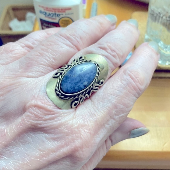 Blue stone Sterling Silver Handcrafted Large Adjustable One Size Fits Most - Picture 7 of 10